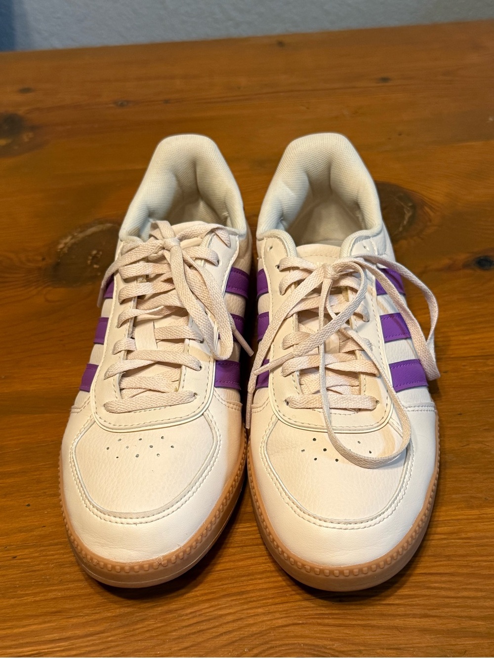 adidas Cream Sneakers with Purple Stripes - Picture 5 of 7